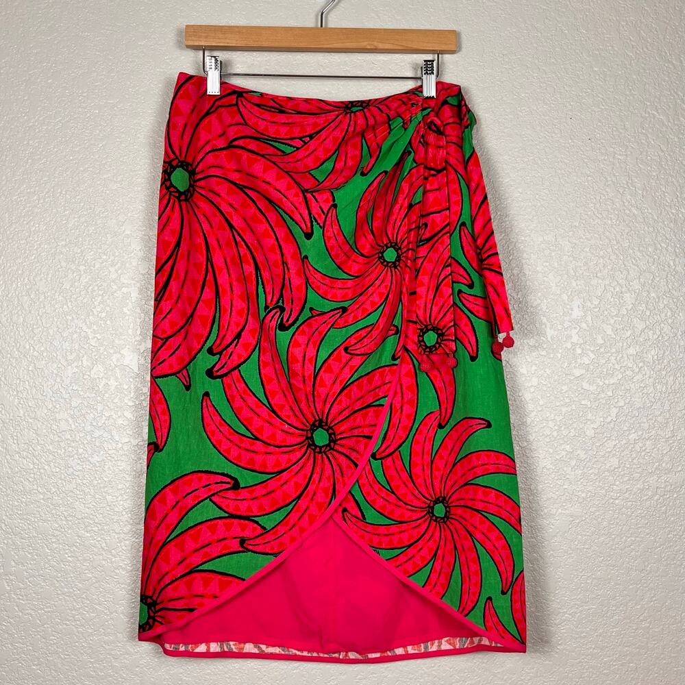 FARM Rio Vibrant Red and Green Floral Midi Skirt